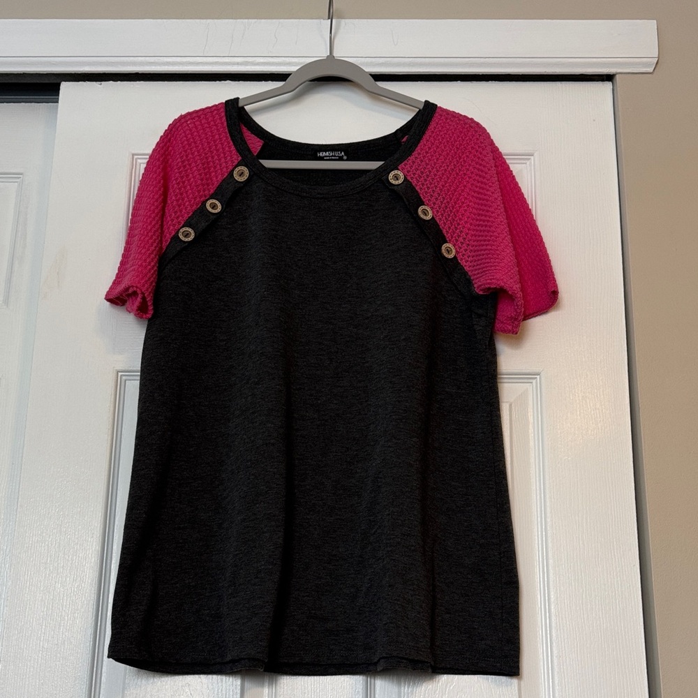 HEIMISH USA Charcoal Grey and Pink Short Sleeve Top